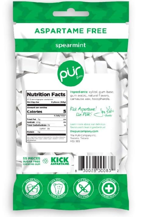 PUR Spearmint Chewing Gum, Sugar - Free, Aspartame - Free, Xylitol - Based,330 Pieces, 4 Pack - Sal Sale inc