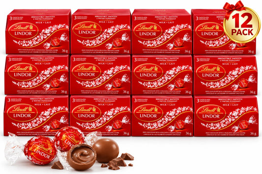 Lindt LINDOR Milk Chocolate Truffles Gift Box, 12-Pack, 36g Each