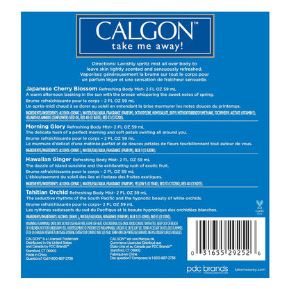 Calgon Take Me Away 4 Pc Gift Set (Refreshing Body Mist 2.0 Oz Of Spring Cherry Blossom Hawaiian Ginger Morning Glory Tahitian Orchid)