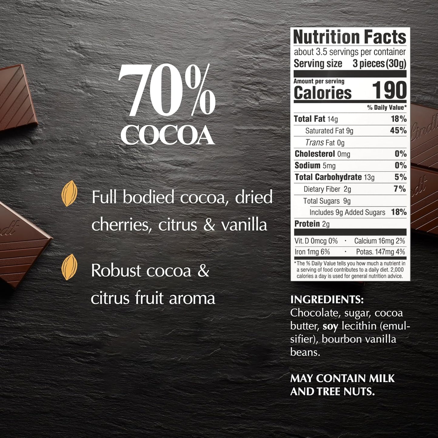 Lindt Dark Chocolate Bar, Dark Chocolate Candy. Multiple Flavors