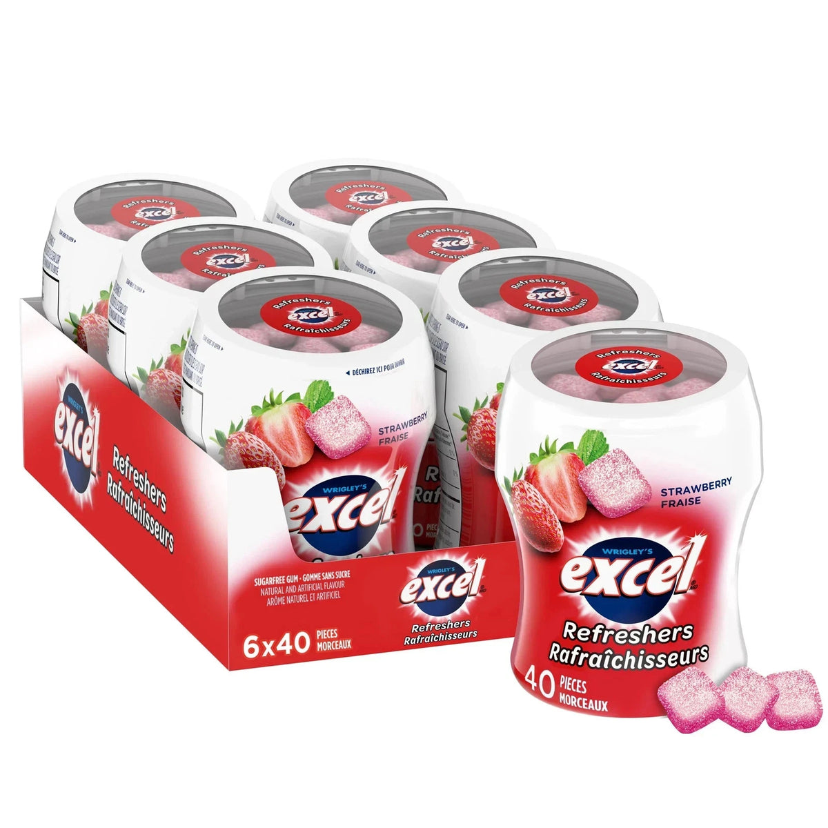 EXCEL Refreshers Strawberry Sugar-Free Chewing Gum, 40 Pieces, Pack of 6