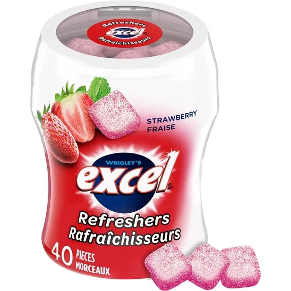 EXCEL Refreshers Strawberry Sugar-Free Chewing Gum, 40 Pieces, Pack of 6