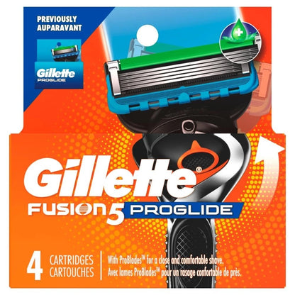 Gillette Fusion5 ProGlide razor packaging with orange and blue design