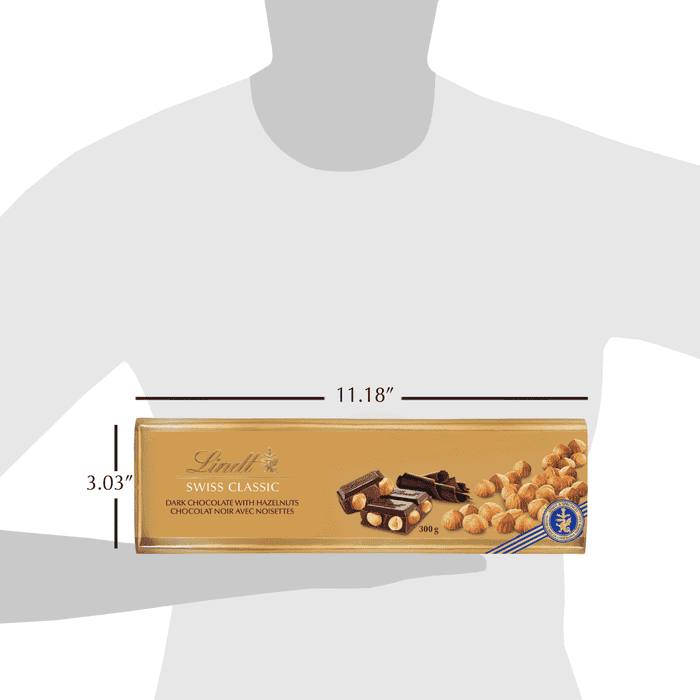 Lindt SWISS CLASSIC Dark Chocolate and Hazelnut Bar, 300g - ARILON