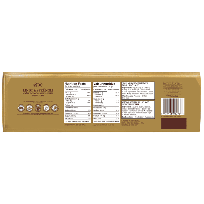 Lindt SWISS CLASSIC Gold Hazelnut Milk Chocolate Bar, 300g - ARILON