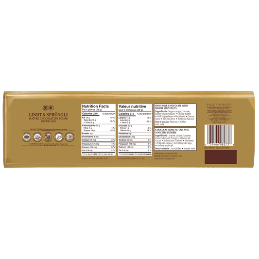 Lindt SWISS CLASSIC Gold Hazelnut Milk Chocolate Bar, 300g - ARILON