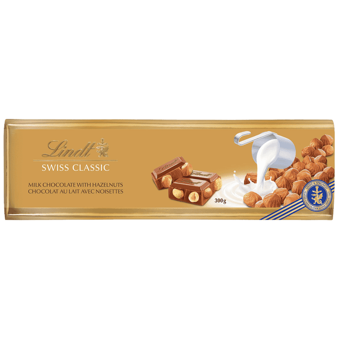Lindt SWISS CLASSIC Gold Hazelnut Milk Chocolate Bar, 300g - ARILON