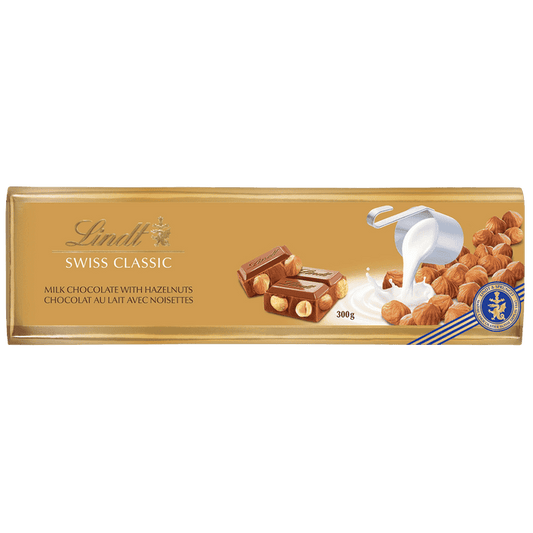 Lindt SWISS CLASSIC Gold Hazelnut Milk Chocolate Bar, 300g - ARILON