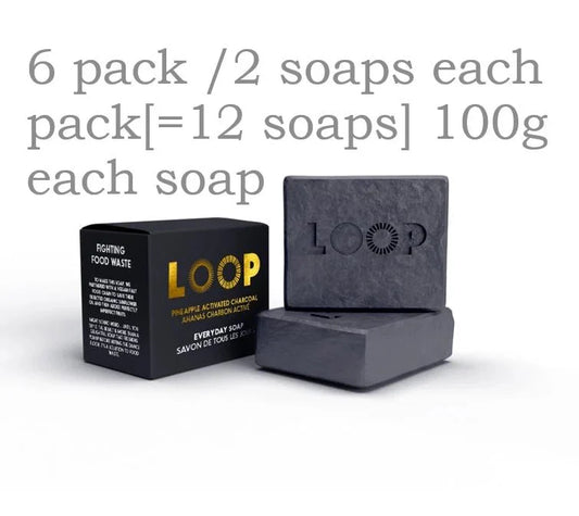 LOOP PINEAPPLE ACTIVATED CHARCOAL SOAP - PACKAGING OF 2QT, 6 Pack - ARILON