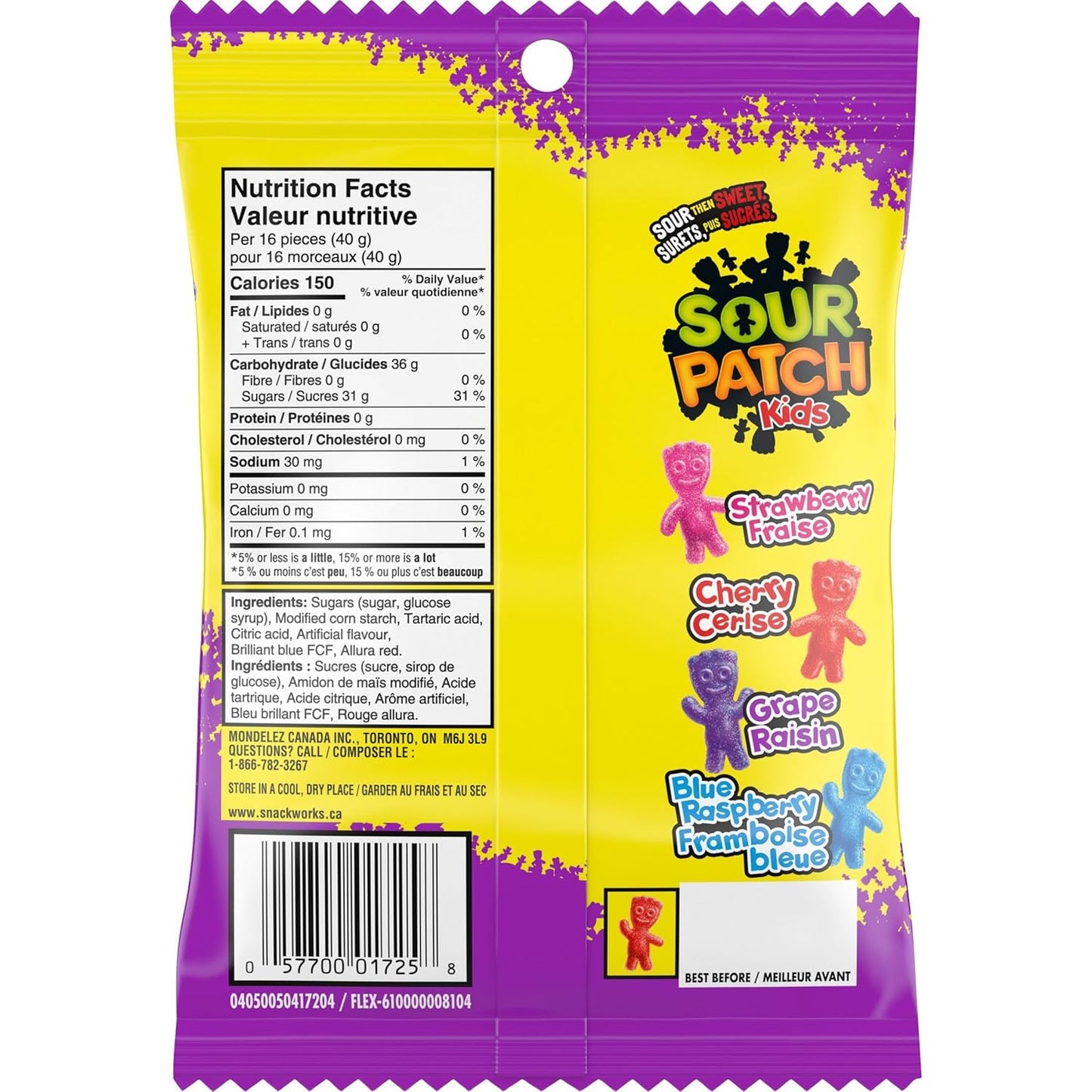 Maynards Sour Patch Kids, Berries, Candy, 150g/5.25 oz., Imported from Canada) - Hershy1