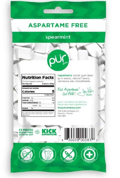 PUR Spearmint Chewing Gum, Sugar - Free, Aspartame - Free, Xylitol - Based,330 Pieces, 4 Pack - Sal Sale inc