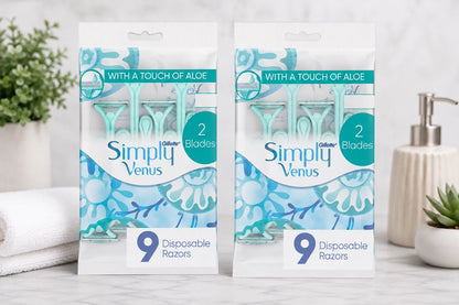 Gillette Simply Venus 2-Blade Disposable Razors for Women with Aloe, 18 Count