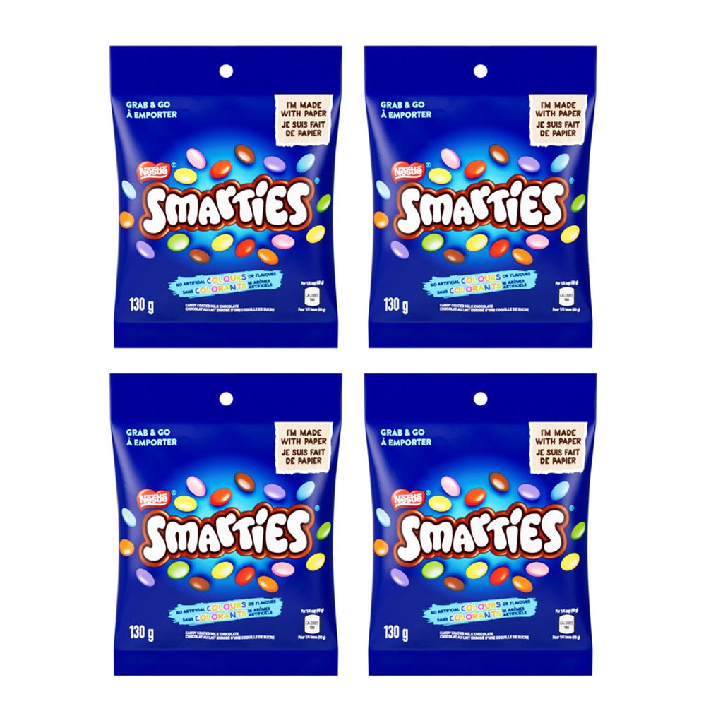 SMARTIES Candy Coated Milk Chocolate Pouch, 130g, 4 Pack - Sal Sale inc