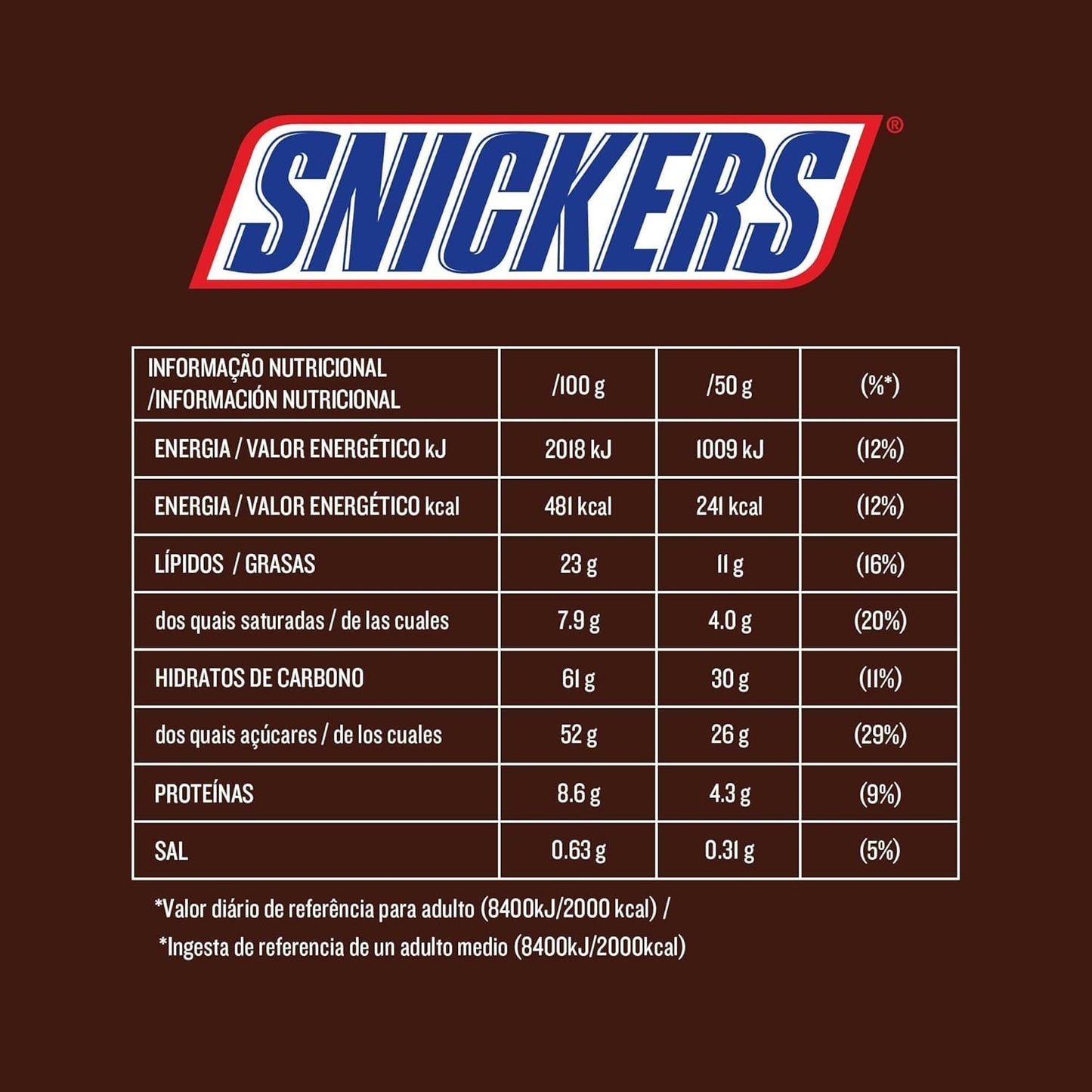 Snickers Bar with Caramel and Roasted Peanuts Chocolate Covered, 24 bars x50g (1200g) - Sal Sale inc