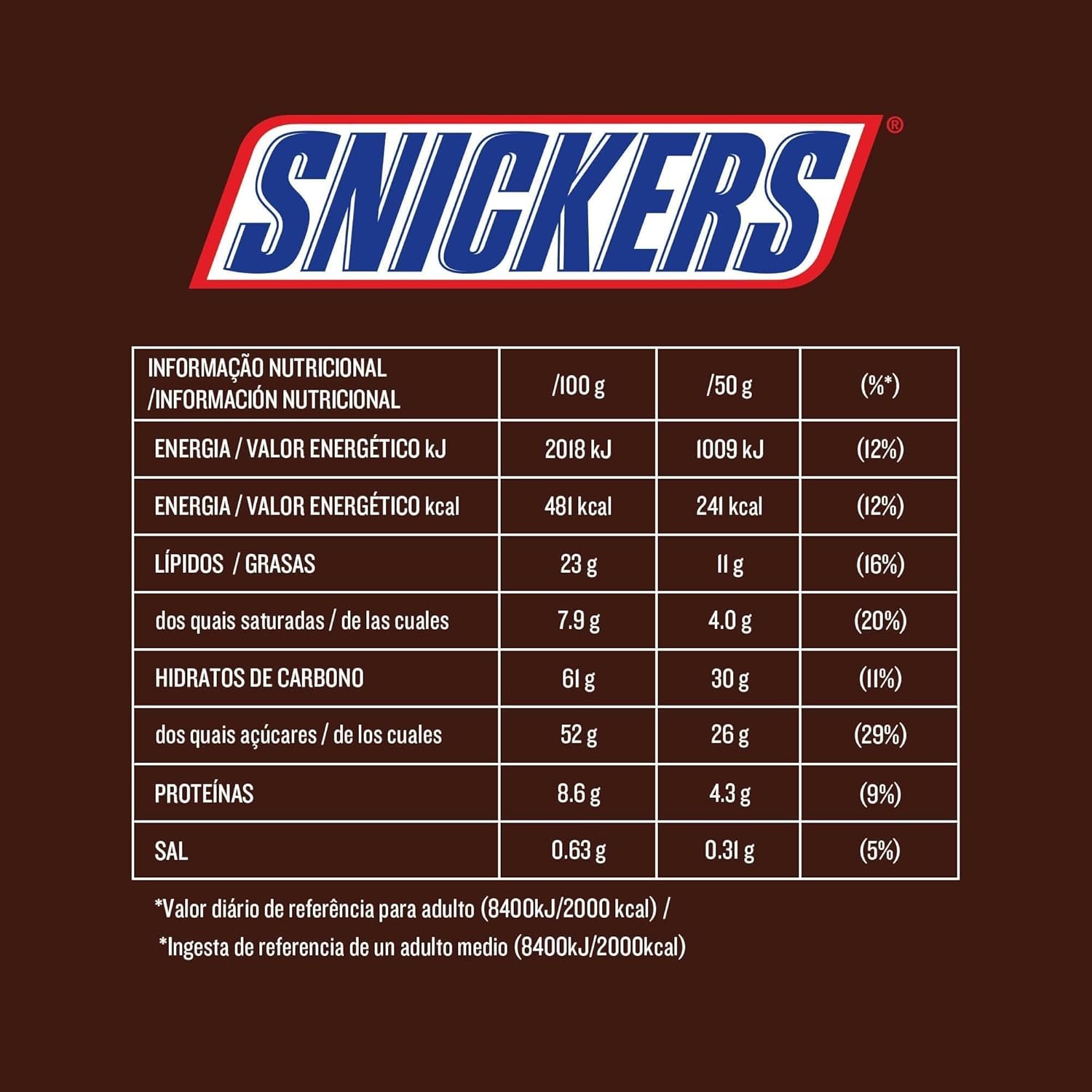 Snickers Bar with Caramel and Roasted Peanuts Chocolate Covered, 24 bars x50g (1200g) - Sal Sale inc