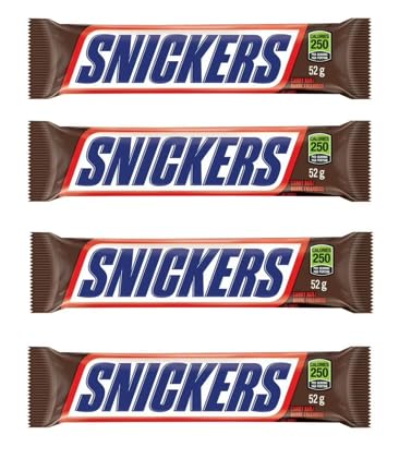 SNICKERS, Peanut Milk Chocolate Candy Bar, Full Size Bars1.07 oz each (4 full size bars) - Hershy1