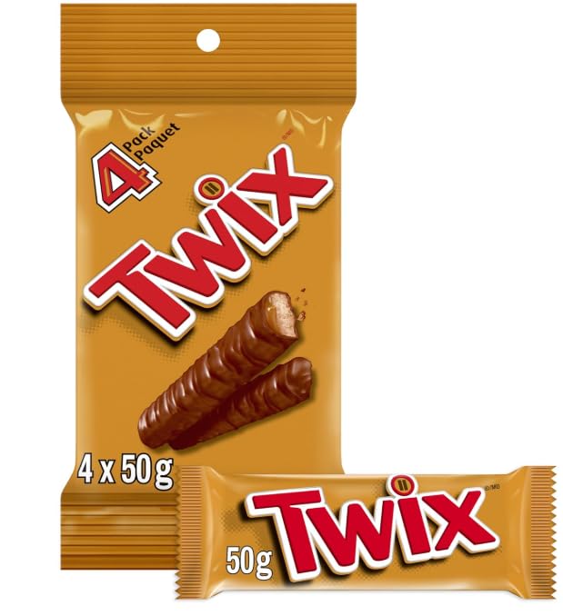 TWIX, Caramel Cookie Chocolate Candy Bar, Full Size Bar, 50g per bar (4 full size bars) - Hershy1